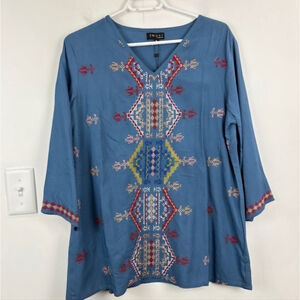 NWT EN/KAY Embroidered Relaxed Fit Boho Blouse